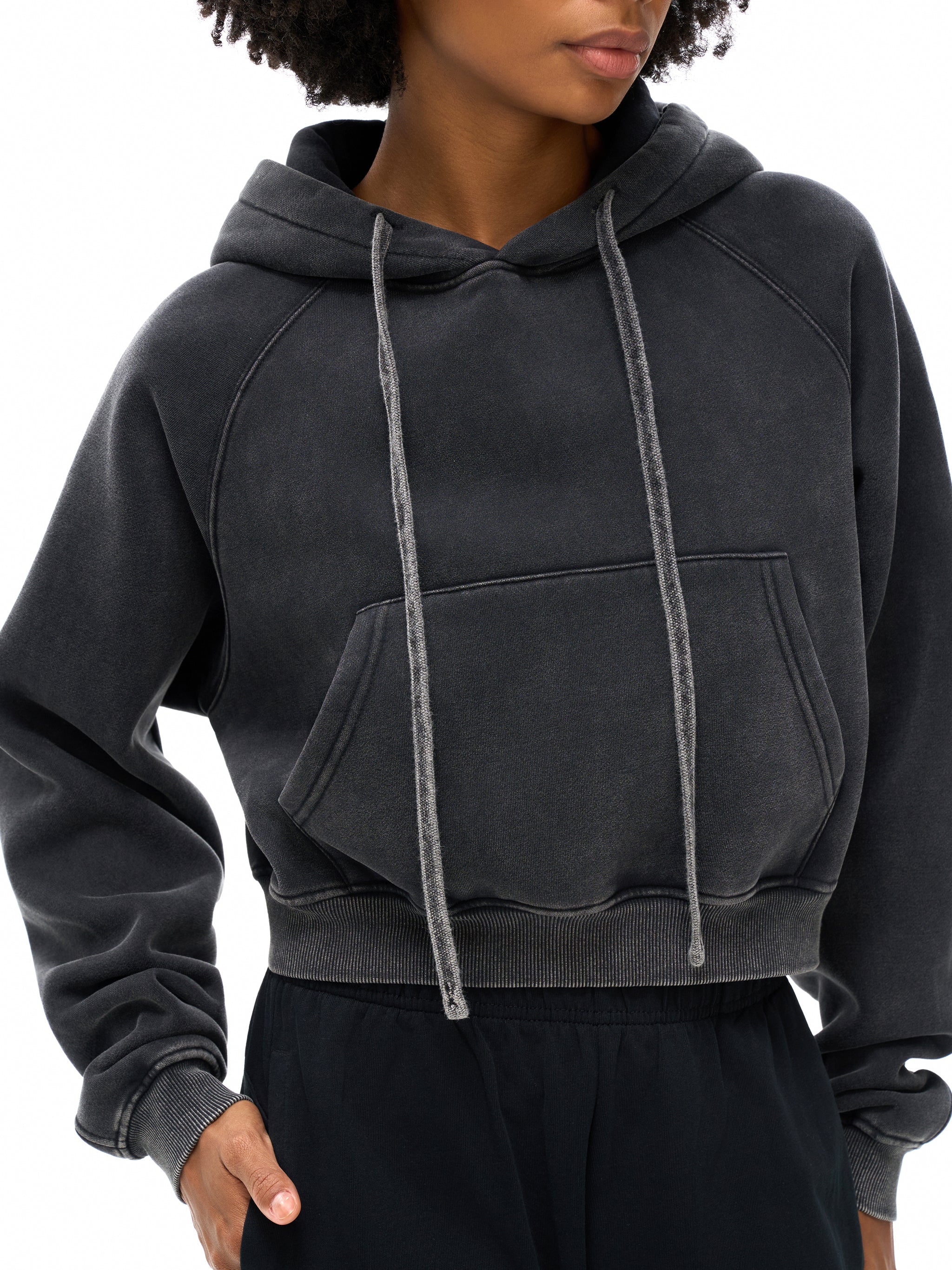 Basic B Grunge Wash Cropped Hoodie